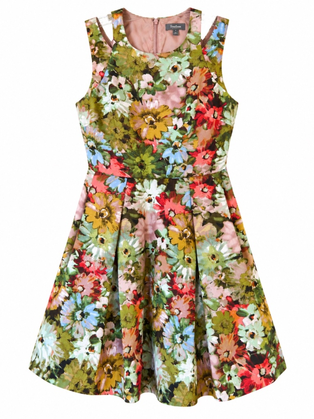 NEIMAN MARCUS Vibrant Floral Fit & Flare Cold Shoulder Pleated Cocktail Dress 4 - Picture 3 of 9